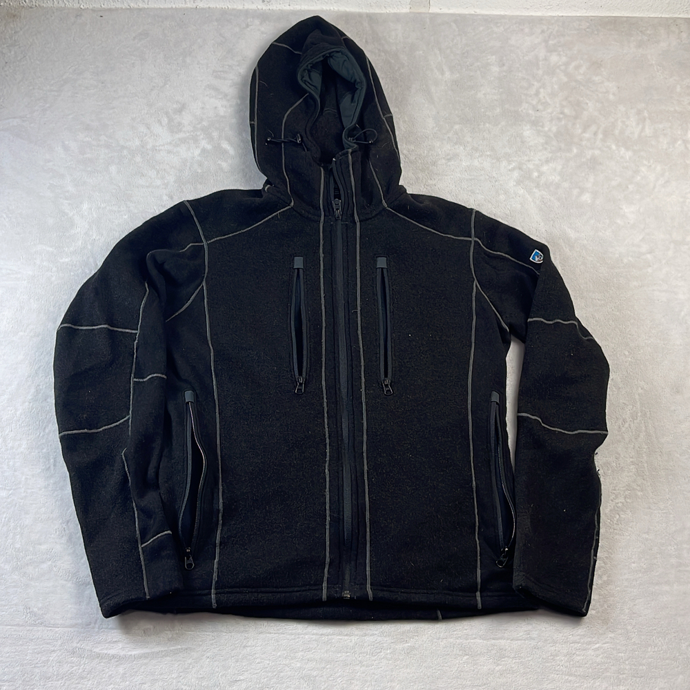 Kuhl Interceptr Men's Black Full Zip Hooded Fleece Jacket Size Medium Alfpaca